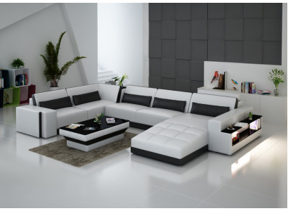 Skórzana sofa z USB Couch Żywy krajobraz Narożnikowa kanapa Narożnik Ustawić Design Modern Sofa
