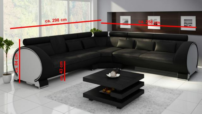 Narożnikowa kanapa VIGO „LT01” Narożnik sofa USB Zestaw narożny skórzana sofa Skóra Włókienniczy Materiał