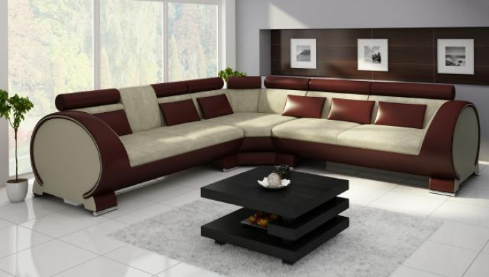 Narożna kanapa VIGO + zestaw USB Sofa narożna skórzana Skóra Włókiennicza Materiał LT01 narożnik