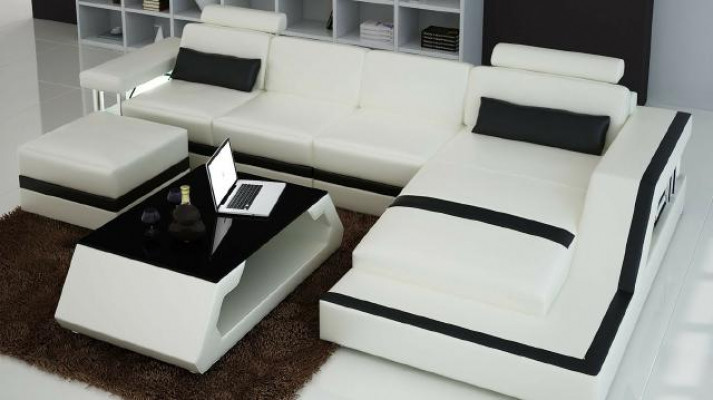 Projektant Żywy krajobraz Duża nowoczesna skórzana sofa z USB HAMBURG III Narożnikowa kanapa Sofa