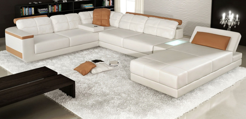 Narożnikowa kanapa Kształt U Sofa Kanapa Włókienniczy Sofy Design Żywy krajobraz Funkcja łóżka Skóra