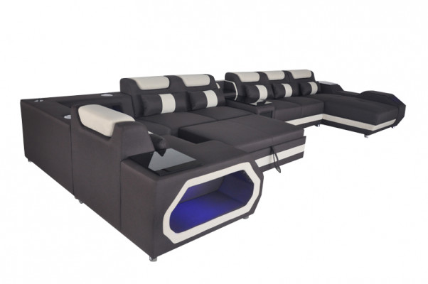 Design XXL Nowoczesna Skóra Podkładka Narożnik Sofa Narożnik Żywy fotel krajobrazowy USB LED
