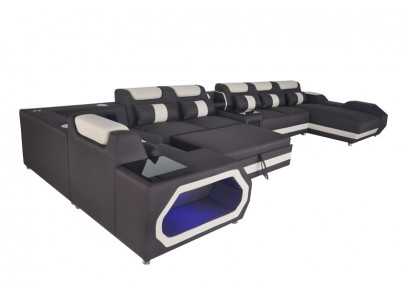 Design XXL Nowoczesna Skóra Podkładka Narożnik Sofa Narożnik Żywy fotel krajobrazowy USB LED