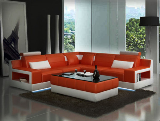 Skórzana sofa Narożnikowa kanapa Design Couch Funkcja łóżka Ustawić Żywy krajobraz Podkładka Nowość