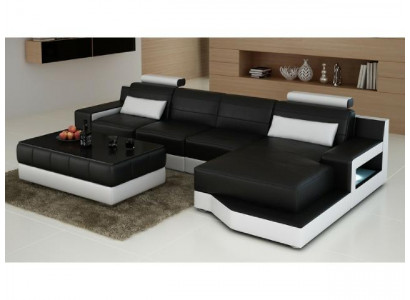 SOFA SKÓRZANA Narożnikowa kanapa SOFA na wymiar USB Żywy krajobraz Funkcja łóżka Ustawić