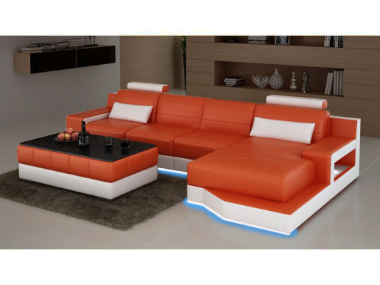 SOFA SKÓRZANA Narożnikowa kanapa SOFA na wymiar USB Żywy krajobraz Funkcja łóżka Ustawić