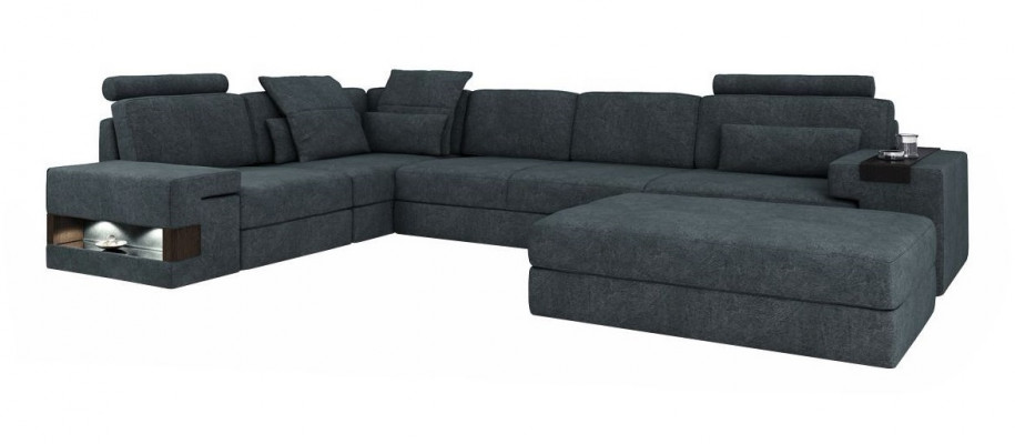 Design Sofa Narożnik ze Stołkiem Meble tapicerowane Salon L-Shape Nowoczesny Luksus