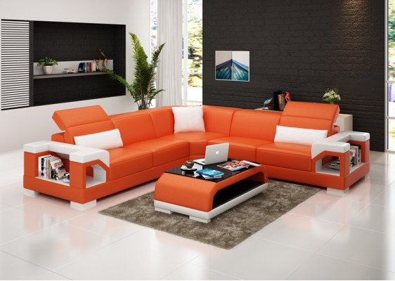 Skórzana sofa kanapa Żywy krajobraz Narożnik kanapa Narożnik Ustaw Design Nowoczesna Sofa z USB