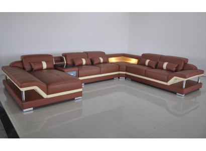 Żywy krajobraz Kształt U Cream Brown Narożnikowa kanapa Skóra Sofa Couch Podkładka Narożnik Siedziba Nowy
