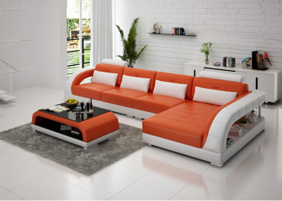 Sofa skórzana USB Żywy krajobraz Narożnikowa kanapa Narożnik Ustaw Design Sofa Nowoczesna G8012C Nowość