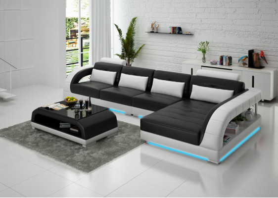 Sofa skórzana USB Żywy krajobraz Narożnikowa kanapa Narożnik Ustaw Design Sofa Nowoczesna G8012C Nowość