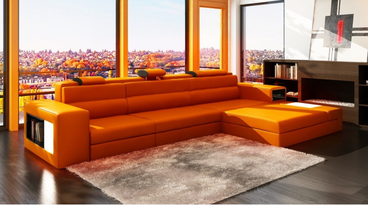 Skórzana sofa z USB Żywy krajobraz Narożnikowa kanapa Narożnik Ustaw Design Modern Sofa B2006B