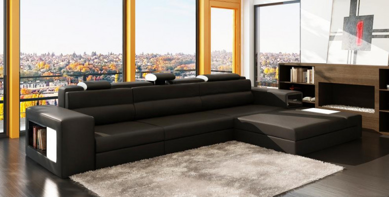 Designersofa Sofa Couch USB Podkładka Narożnikowa kanapa Ustawić Żywy krajobraz Skórzana sofa LED