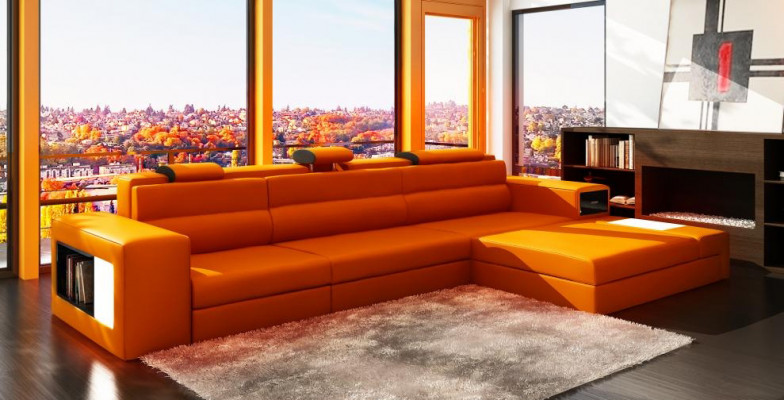 Designersofa Sofa Couch USB Podkładka Narożnikowa kanapa Ustawić Żywy krajobraz Skórzana sofa LED