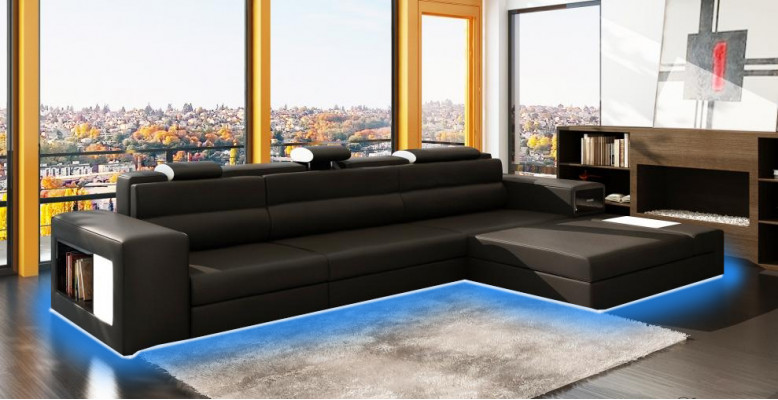 Designersofa Sofa Couch USB Podkładka Narożnikowa kanapa Ustawić Żywy krajobraz Skórzana sofa LED