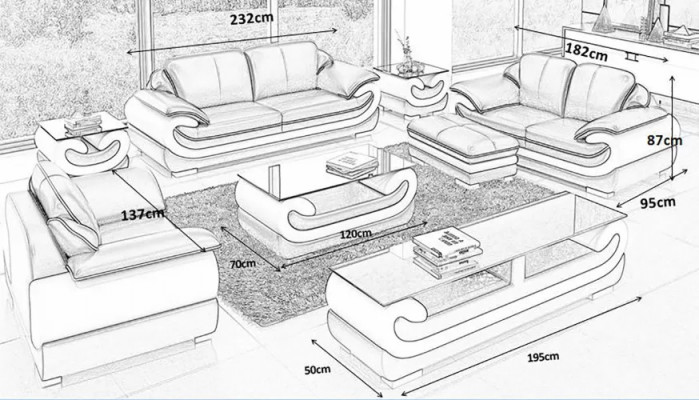 Klasyczna skórzana sofa Ustaw komplet 8 szt. Zestaw do salonu Tabela Stołek
