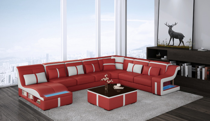 Luksusowa sofa narożna Design Żywy krajobraz Sofas Couch Zestaw narożny + Światło + USB