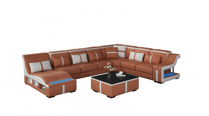 Luksusowa sofa narożna Design Żywy krajobraz Sofas Couch Zestaw narożny + Światło + USB