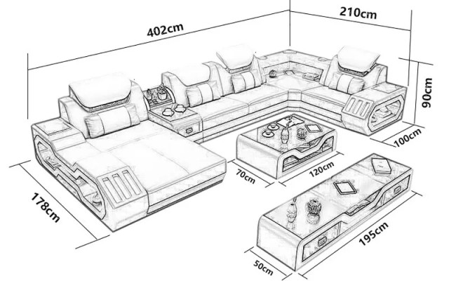 Design Zestaw narożny Narożnikowa kanapa Sofa Kanapa Sofy Kanapy Tabela 2-częściowe. Żywy krajobraz