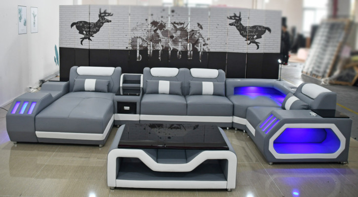 Sofa skórzana Sofa Nowoczesna Podkładka Skóra Żywy krajobraz Design Narożnikowa kanapa Couch Włókienniczy