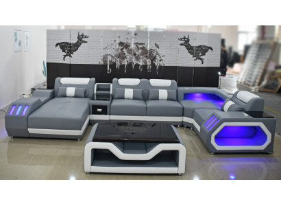 Sofa skórzana Sofa Nowoczesna Podkładka Skóra Żywy krajobraz Design Narożnikowa kanapa Couch Włókienniczy