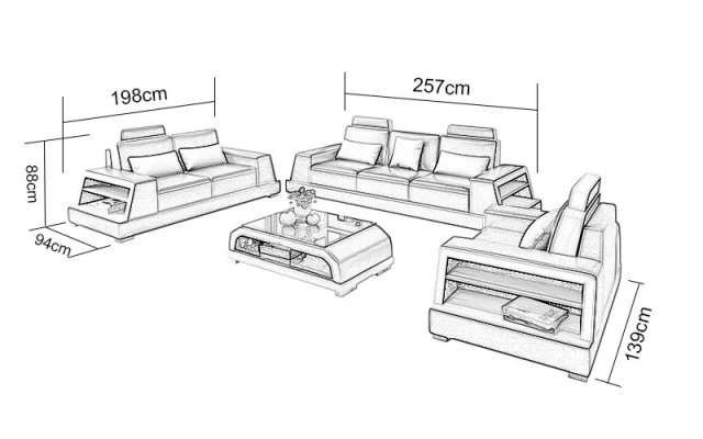 Design Sofa Zestaw sofowy 321 miejsce do siedzenia stolik kawowy Obcios Skóra Zestaw Grupa 4-częściowy