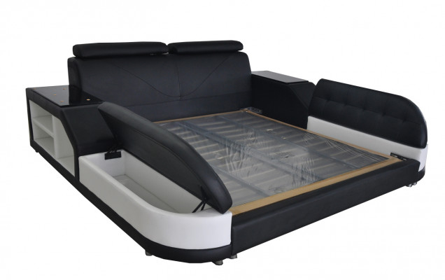Design Łóżko XXL Big Skóra Hotelowa Podkładka 180x200 Wielofunkcyjna Półka USB bed