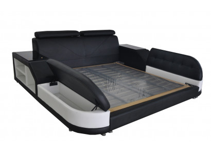 Design Łóżko XXL Big Skóra Hotelowa Podkładka 180x200 Wielofunkcyjna Półka USB bed