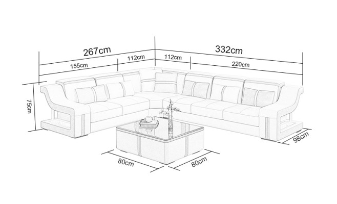 XXL Narożnikowa kanapa Sofa z USB Narożnik Sofa do salonu Sofa Kanapa Tabela Podkładka Siedziba Skóra