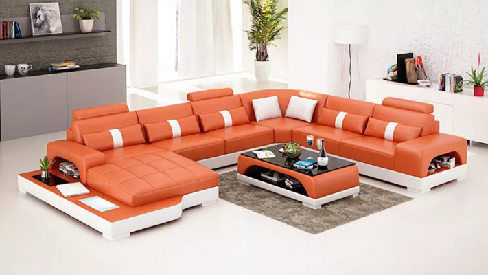 Nowoczesna sofa Narożnikowa kanapa UForm stolik kawowy Skórzana sofa Narożnikowa kanapa Podkładka Pomarańczowy luksus