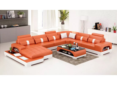 Nowoczesna sofa Narożnikowa kanapa UForm stolik kawowy Skórzana sofa Narożnikowa kanapa Podkładka Pomarańczowy luksus