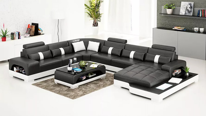 Nowoczesna sofa Narożnikowa kanapa UForm stolik kawowy Skórzana sofa Narożnikowa kanapa Podkładka Pomarańczowy luksus