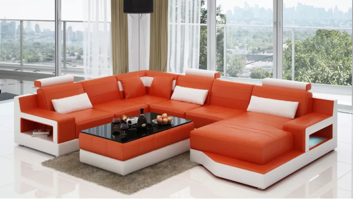 Skórzana sofa Narożnikowa kanapa UForm Żywy krajobraz Sofa designerska Nowoczesne sofy stolik kawowy