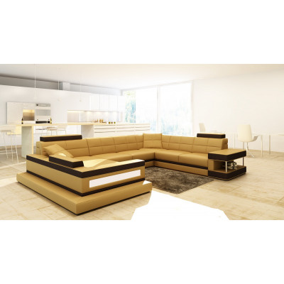 Narożnikowa kanapa Design Podkładka Skóra narożnik Zestaw narożny Sofa Żywy krajobraz z USB