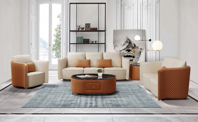 Skórzana sofa kanapa designerska Podkładka Ustawić 2-częściowy zestaw mebli do siedzenia kanapy