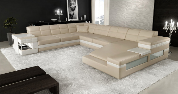 Skórzana sofa LED USB Sofa Couch Podkładka Narożnik Żywy krajobraz Narożnikowa kanapa Design Skóra