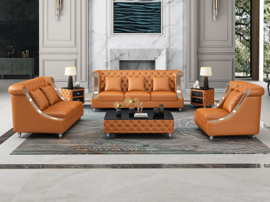 Design Żywy krajobraz Zestaw sofowy 3+2 miejsce do siedzenia skórzana sofa salon Chesterfield