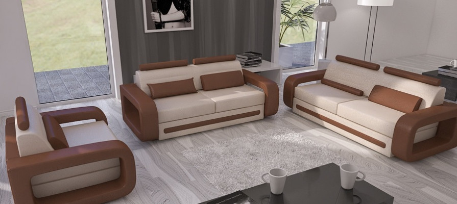 Zestaw sofowy Sofa Kanapa Podkładka Skóra Kanapy Sofy 3+2+1 Zestaw Davos Ustawić Nowy