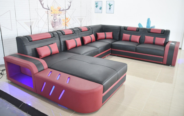 Skóra Narożnikowa kanapa Sofa w kształcie litery U Nowoczesna sofa Soft Narożnikowa kanapa Projekt strefy dziennej