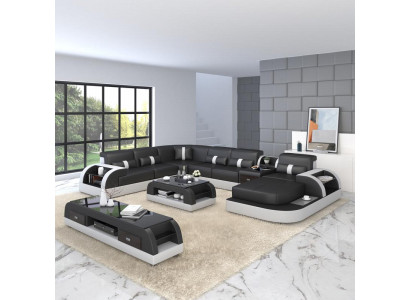 Luksusowa Sofa Żywy krajobraz Podkładka U Form Zestaw narożny Narożnikowa kanapa Couch XXL Big + USB
