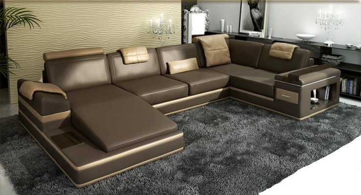 Narożnikowa kanapa Sofa Couch Podkładka Skóra Ustawić Żywy krajobraz Narożnik Living Beige
