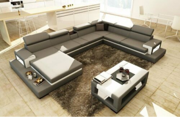 Design Skóra Podkładka Siedziba Pokój Narożnik Sofa rozkładana XXL Designer