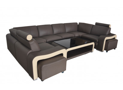 Skórzana sofa z USB Żywy krajobraz Narożnikowa kanapa Narożnik Ustaw Design Modern Sofa