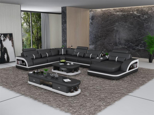 Zestaw sofowy + USB Luksusowa Designerska Kanapa Podkładka 3+2+1 Skóra Sofa Siedziba Beżowa NOWOŚĆ