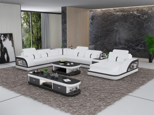 Zestaw sofowy + USB Luksusowa Designerska Kanapa Podkładka 3+2+1 Skóra Sofa Siedziba Beżowa NOWOŚĆ