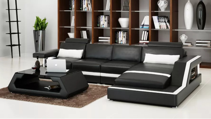 Narożnikowa kanapa Podkładka skórzana sofa Narożnikowa kanapa Nowoczesna sofa w kształcie litery L Żywy krajobraz