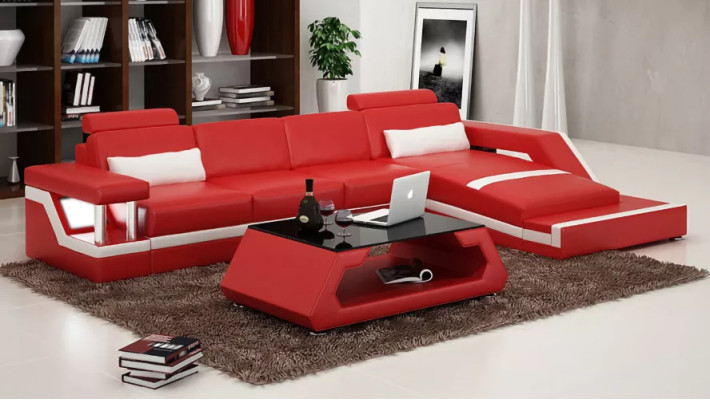 Narożnikowa kanapa Podkładka skórzana sofa Narożnikowa kanapa Nowoczesna sofa w kształcie litery L Żywy krajobraz