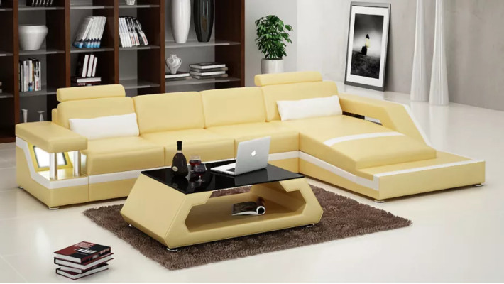 Narożnikowa kanapa Podkładka skórzana sofa Narożnikowa kanapa Nowoczesna sofa w kształcie litery L Żywy krajobraz
