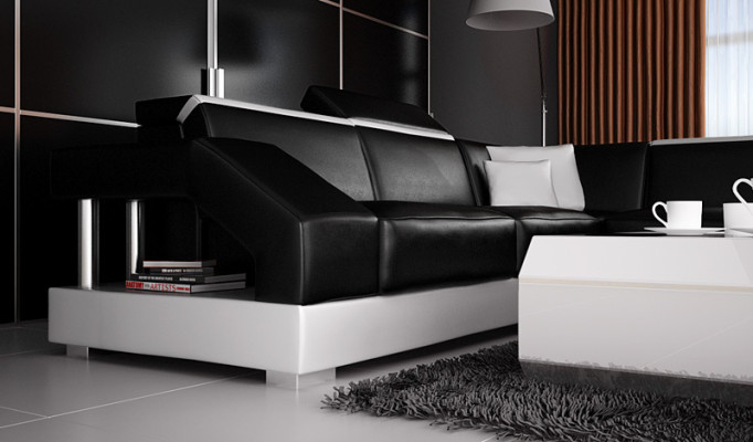 Skórzana sofa sofa kanapa Żywy krajobraz Narożnikowa kanapa Ustawić Design Modern Sofa z USB