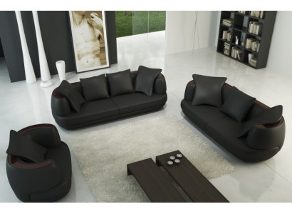 Zestaw sofowy Couch Podkładka Skóra Sofa 3+2+1 Klasyczne Kanapy Royal Siedziba Czarny